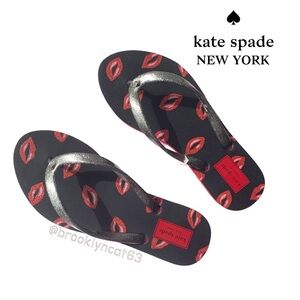 Kate Spade New York Fiji Flip Flops Sandals Lips Lingonberry Black Red SZ 6